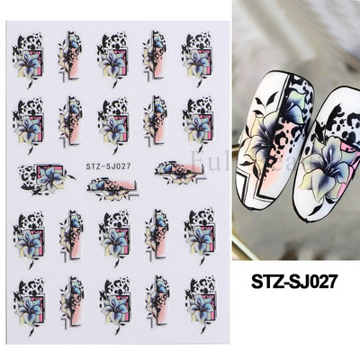Nagu mākslas ziedu lapu uzlīmes Nagu slīdņi jauks zils ziedu dizains pavasara sakuras ķiršu koka pašlīmējošās nagu mākslas uzlīmes Dekors