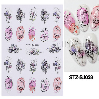 Nagu mākslas ziedu lapu uzlīmes Nagu slīdņi jauks zils ziedu dizains pavasara sakuras ķiršu koka pašlīmējošās nagu mākslas uzlīmes Dekors