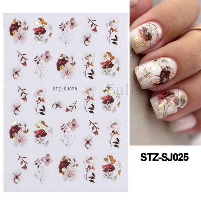 Nagu mākslas ziedu lapu uzlīmes Nagu slīdņi jauks zils ziedu dizains pavasara sakuras ķiršu koka pašlīmējošās nagu mākslas uzlīmes Dekors