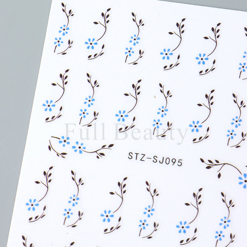 Nagu mākslas ziedu lapu uzlīmes Nagu slīdņi jauks zils ziedu dizains pavasara sakuras ķiršu koka pašlīmējošās nagu mākslas uzlīmes Dekors