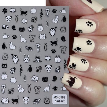 Τρισδιάστατα αυτοκόλλητα Kawaii Black Cat για νύχια Cute Kitty Dog Rabbit Nail Αυτοκόλλητο Ιαπωνικό καρτούν Ζώα Χαλκομανίες Αξεσουάρ μανικιούρ