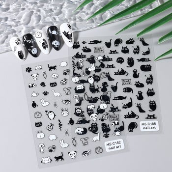 Τρισδιάστατα αυτοκόλλητα Kawaii Black Cat για νύχια Cute Kitty Dog Rabbit Nail Αυτοκόλλητο Ιαπωνικό καρτούν Ζώα Χαλκομανίες Αξεσουάρ μανικιούρ