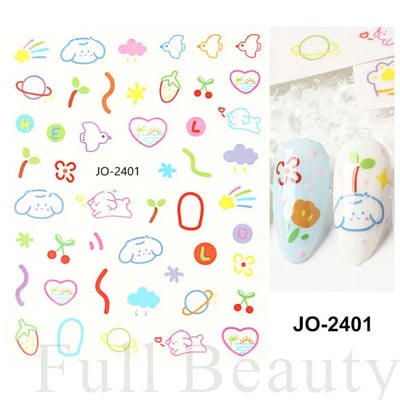 3D Kawaii melnā kaķa uzlīmes nagiem Jauka kaķenīte, trusis nagu uzlīme japāņu multfilma dzīvnieki Uzlīmes manikīra piederumi