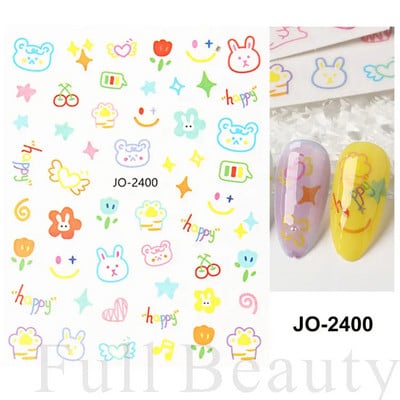 3D Kawaii melnā kaķa uzlīmes nagiem Jauka kaķenīte, trusis nagu uzlīme japāņu multfilma dzīvnieki Uzlīmes manikīra piederumi