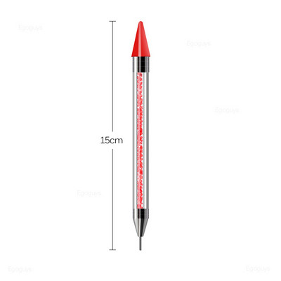 1 gab. Divas galviņas Akrila metāla punktveida vaska pildspalva Rhinestones Gem Picker Crystal Picking Nagu mākslas kniedes Dotter DIY Point Drill Tools
