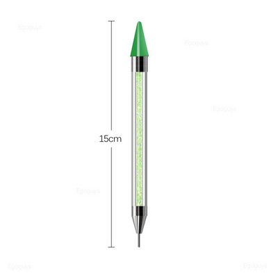 1 gab. Divas galviņas Akrila metāla punktveida vaska pildspalva Rhinestones Gem Picker Crystal Picking Nagu mākslas kniedes Dotter DIY Point Drill Tools