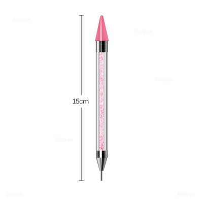 1 gab. Divas galviņas Akrila metāla punktveida vaska pildspalva Rhinestones Gem Picker Crystal Picking Nagu mākslas kniedes Dotter DIY Point Drill Tools