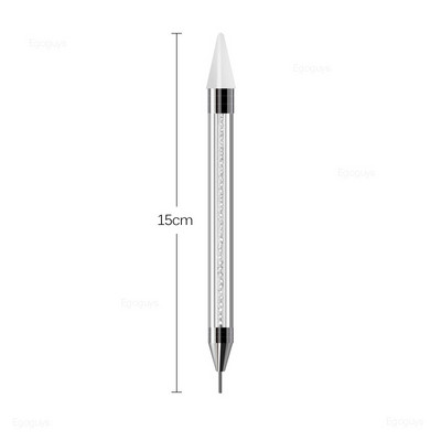 1 gab. Divas galviņas Akrila metāla punktveida vaska pildspalva Rhinestones Gem Picker Crystal Picking Nagu mākslas kniedes Dotter DIY Point Drill Tools
