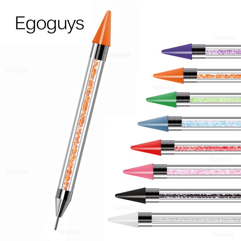 1 vnt. Dvi galvutės Akrilo metalo taškymo vaškas rašiklis Kalnų krištolas brangakmenių rinkiklis Krištolinis nagų ėmimas Nagų smeigės Dotter „pasidaryk pats“ taškiniai gręžimo įrankiai