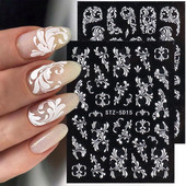 5D Nagu Uzlīmes Mežģīnes Roze Balts Reljefs Slīdņi Kāzu Nail Art Dizains Akrils Iegravēts Ziedu Uzlīmes Manikīra Dekors FBSTZ5D-1