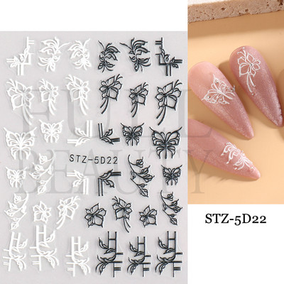 5D Nagu Uzlīmes Mežģīnes Roze Balts Reljefs Slīdņi Kāzu Nail Art Dizains Akrils Iegravēts Ziedu Uzlīmes Manikīra Dekors FBSTZ5D-1