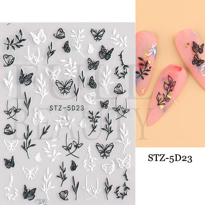 5D Nagu Uzlīmes Mežģīnes Roze Balts Reljefs Slīdņi Kāzu Nail Art Dizains Akrils Iegravēts Ziedu Uzlīmes Manikīra Dekors FBSTZ5D-1