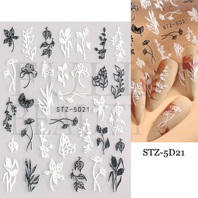 5D Nagu Uzlīmes Mežģīnes Roze Balts Reljefs Slīdņi Kāzu Nail Art Dizains Akrils Iegravēts Ziedu Uzlīmes Manikīra Dekors FBSTZ5D-1