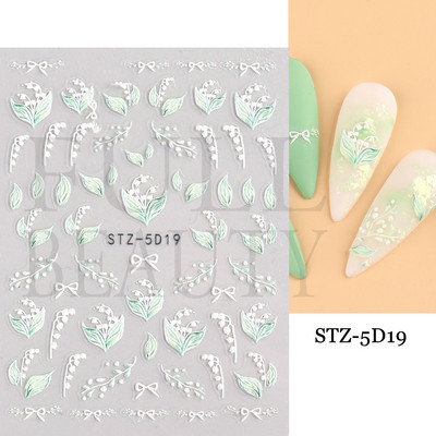 5D Nagu Uzlīmes Mežģīnes Roze Balts Reljefs Slīdņi Kāzu Nail Art Dizains Akrils Iegravēts Ziedu Uzlīmes Manikīra Dekors FBSTZ5D-1