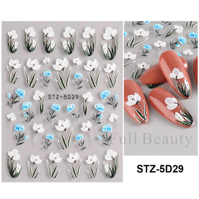 5D Nagu Uzlīmes Mežģīnes Roze Balts Reljefs Slīdņi Kāzu Nail Art Dizains Akrils Iegravēts Ziedu Uzlīmes Manikīra Dekors FBSTZ5D-1