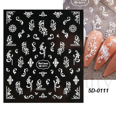 5D Nagu Uzlīmes Mežģīnes Roze Balts Reljefs Slīdņi Kāzu Nail Art Dizains Akrils Iegravēts Ziedu Uzlīmes Manikīra Dekors FBSTZ5D-1