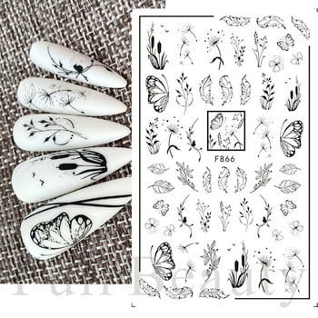 Бели черни дантелени флорални нокти 3D стикери Листа Цвете Пеперуда Прости плъзгачи Елегантен сватбен дизайн на ноктите Маникюр Декор CHF873