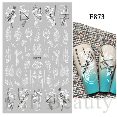 Baltas, melnas mežģīnes ziedu nagu 3D uzlīmes Lapu zieds tauriņš vienkārši slīdņi Eleganti kāzu nagu dizaina manikīra dekori CHF873