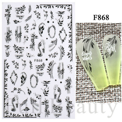 Baltas, melnas mežģīnes ziedu nagu 3D uzlīmes Lapu zieds tauriņš vienkārši slīdņi Eleganti kāzu nagu dizaina manikīra dekori CHF873