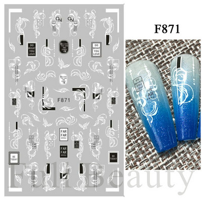 Baltas, melnas mežģīnes ziedu nagu 3D uzlīmes Lapu zieds tauriņš vienkārši slīdņi Eleganti kāzu nagu dizaina manikīra dekori CHF873