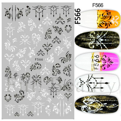 Baltas, melnas mežģīnes ziedu nagu 3D uzlīmes Lapu zieds tauriņš vienkārši slīdņi Eleganti kāzu nagu dizaina manikīra dekori CHF873