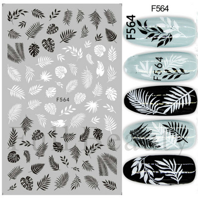 Baltas, melnas mežģīnes ziedu nagu 3D uzlīmes Lapu zieds tauriņš vienkārši slīdņi Eleganti kāzu nagu dizaina manikīra dekori CHF873