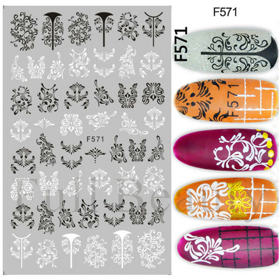 Baltas, melnas mežģīnes ziedu nagu 3D uzlīmes Lapu zieds tauriņš vienkārši slīdņi Eleganti kāzu nagu dizaina manikīra dekori CHF873