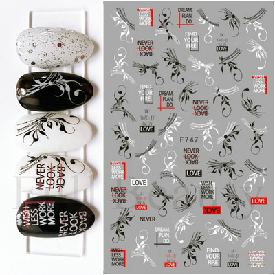 Baltas, melnas mežģīnes ziedu nagu 3D uzlīmes Lapu zieds tauriņš vienkārši slīdņi Eleganti kāzu nagu dizaina manikīra dekori CHF873