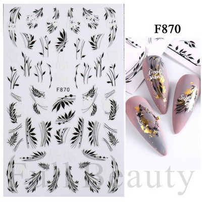 Baltas, melnas mežģīnes ziedu nagu 3D uzlīmes Lapu zieds tauriņš vienkārši slīdņi Eleganti kāzu nagu dizaina manikīra dekori CHF873