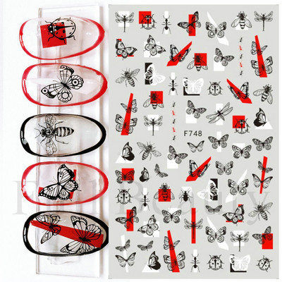 Baltas, melnas mežģīnes ziedu nagu 3D uzlīmes Lapu zieds tauriņš vienkārši slīdņi Eleganti kāzu nagu dizaina manikīra dekori CHF873