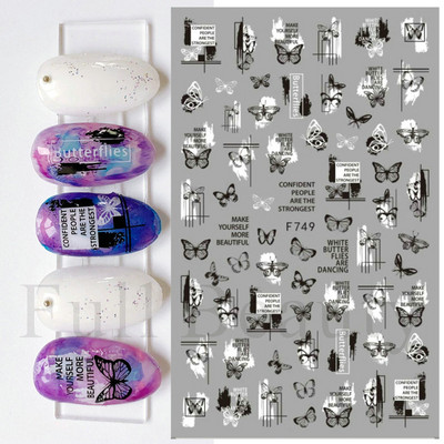 Baltas, melnas mežģīnes ziedu nagu 3D uzlīmes Lapu zieds tauriņš vienkārši slīdņi Eleganti kāzu nagu dizaina manikīra dekori CHF873