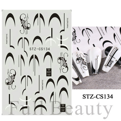 Baltas, melnas mežģīnes ziedu nagu 3D uzlīmes Lapu zieds tauriņš vienkārši slīdņi Eleganti kāzu nagu dizaina manikīra dekori CHF873