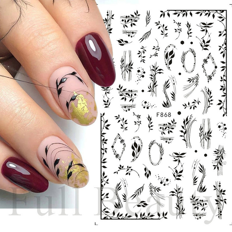 Baltas, melnas mežģīnes ziedu nagu 3D uzlīmes Lapu zieds tauriņš vienkārši slīdņi Eleganti kāzu nagu dizaina manikīra dekori CHF873