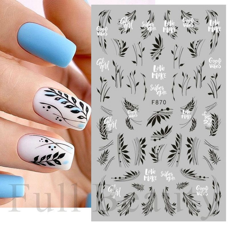 Baltas, melnas mežģīnes ziedu nagu 3D uzlīmes Lapu zieds tauriņš vienkārši slīdņi Eleganti kāzu nagu dizaina manikīra dekori CHF873