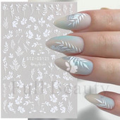 Fehér fekete levél körömmatricák nyári kis virágos 3D körömdíszítések öntapadó csúszó manikűr tetováló eszköz LASTZ-CS121