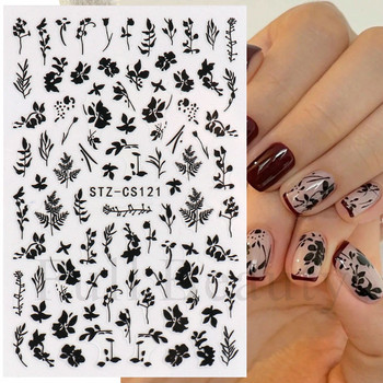 Бели черни листа Стикери за нокти Летни малки цветя 3D Декорации за нокти Самозалепващ се плъзгач Инструмент за татуировки за маникюр LASTZ-CS121