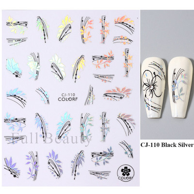 Fehér fekete levél körömmatricák nyári kis virágos 3D körömdíszítések öntapadó csúszó manikűr tetováló eszköz LASTZ-CS121