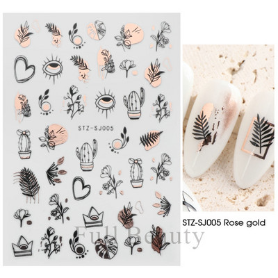 Fehér fekete levél körömmatricák nyári kis virágos 3D körömdíszítések öntapadó csúszó manikűr tetováló eszköz LASTZ-CS121