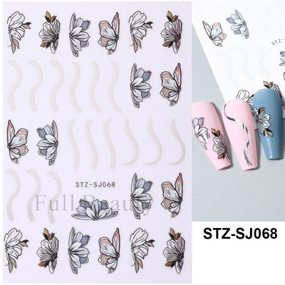 Fehér fekete levél körömmatricák nyári kis virágos 3D körömdíszítések öntapadó csúszó manikűr tetováló eszköz LASTZ-CS121