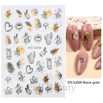 Fehér fekete levél körömmatricák nyári kis virágos 3D körömdíszítések öntapadó csúszó manikűr tetováló eszköz LASTZ-CS121