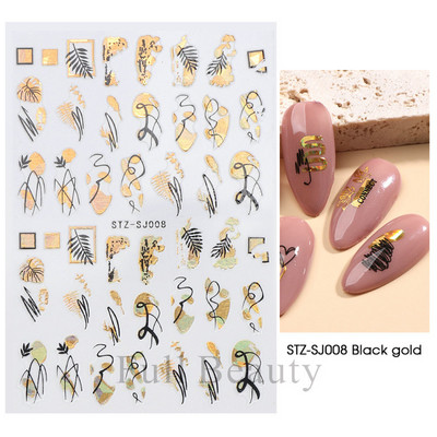 Fehér fekete levél körömmatricák nyári kis virágos 3D körömdíszítések öntapadó csúszó manikűr tetováló eszköz LASTZ-CS121