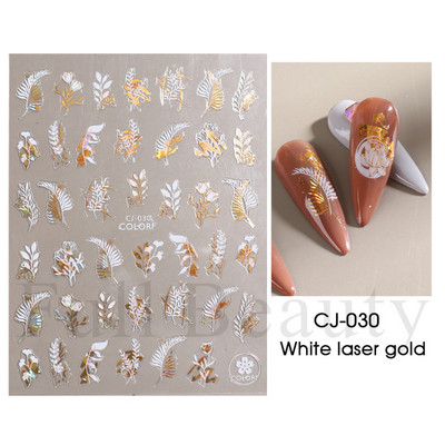 Fehér fekete levél körömmatricák nyári kis virágos 3D körömdíszítések öntapadó csúszó manikűr tetováló eszköz LASTZ-CS121