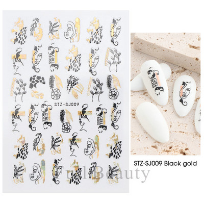 Fehér fekete levél körömmatricák nyári kis virágos 3D körömdíszítések öntapadó csúszó manikűr tetováló eszköz LASTZ-CS121