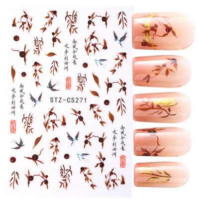 Fehér fekete levél körömmatricák nyári kis virágos 3D körömdíszítések öntapadó csúszó manikűr tetováló eszköz LASTZ-CS121