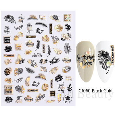 Fehér fekete levél körömmatricák nyári kis virágos 3D körömdíszítések öntapadó csúszó manikűr tetováló eszköz LASTZ-CS121