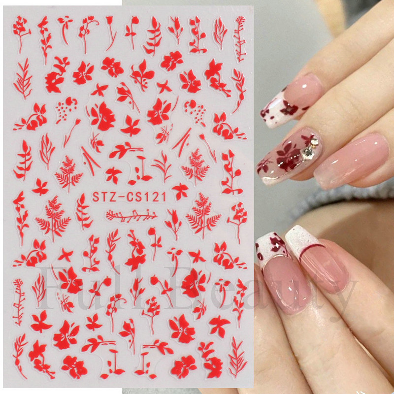 Fehér fekete levél körömmatricák nyári kis virágos 3D körömdíszítések öntapadó csúszó manikűr tetováló eszköz LASTZ-CS121
