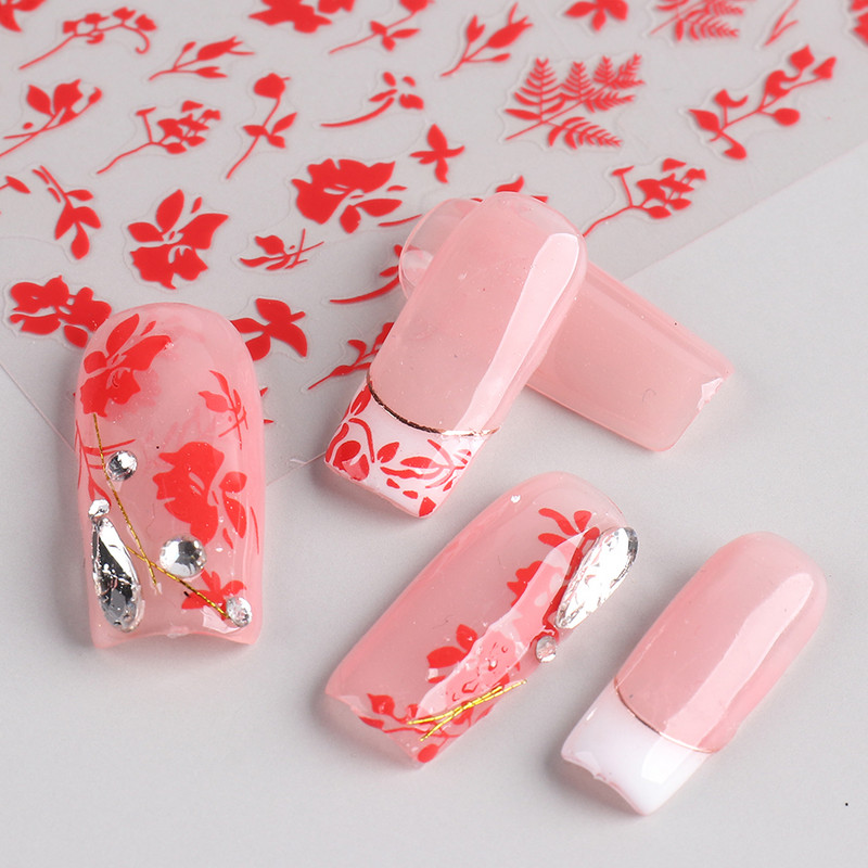 Fehér fekete levél körömmatricák nyári kis virágos 3D körömdíszítések öntapadó csúszó manikűr tetováló eszköz LASTZ-CS121