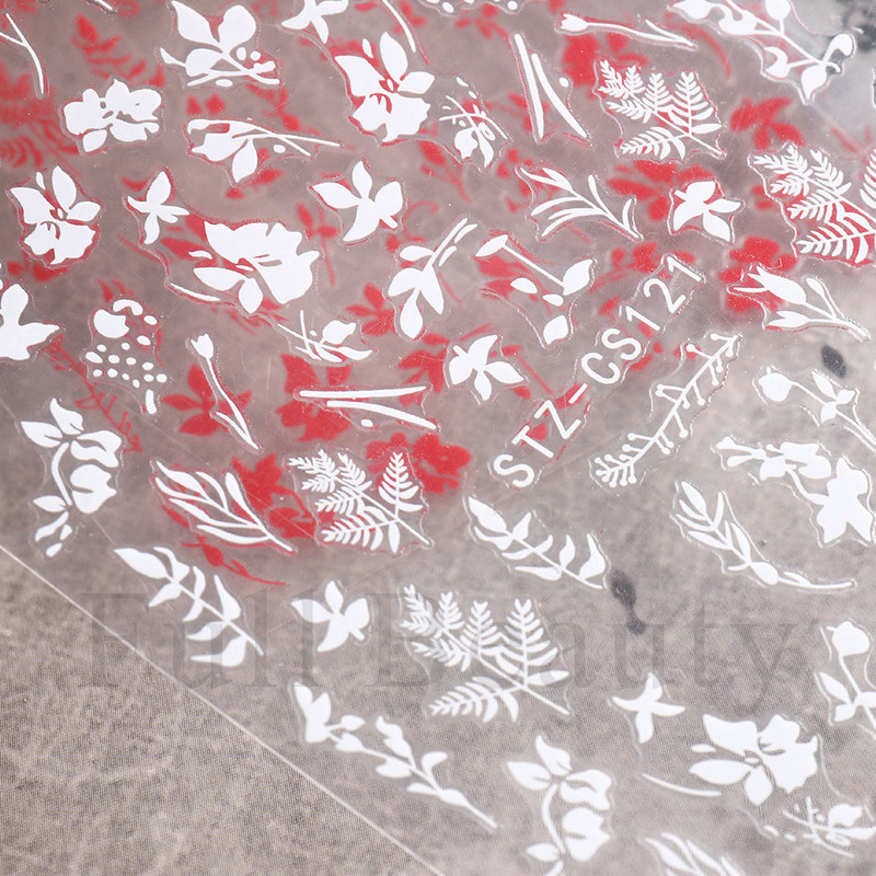 Fehér fekete levél körömmatricák nyári kis virágos 3D körömdíszítések öntapadó csúszó manikűr tetováló eszköz LASTZ-CS121