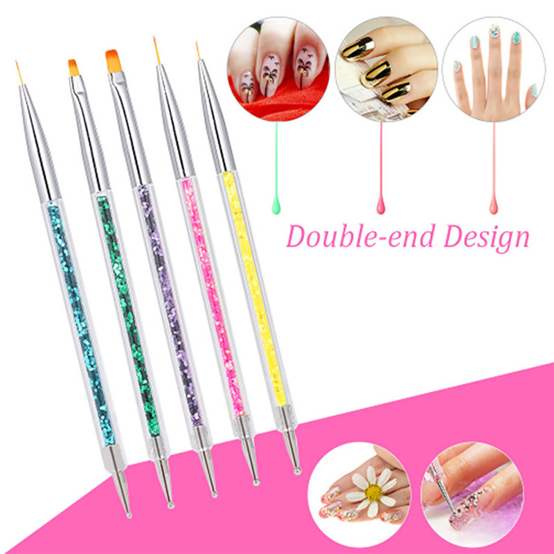 5 kom/set Šljokice Powder Dril Olovka UV Gel Liner Polish Kist Dvostruki krajevi Dotting Crtanje Slika Crystal Nail Art Dotting Tools