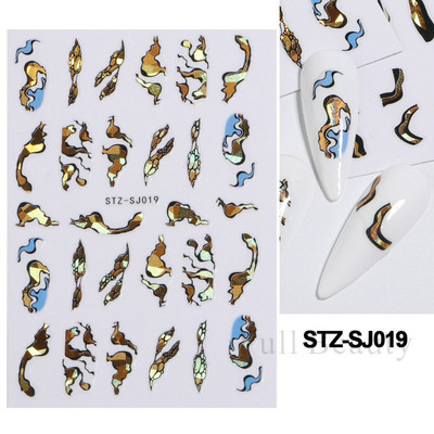 Laser Zlatno lišće Naljepnica za nokte Geometrija Cvijeće Leptir Ljepljivi klizači za nokte Svjetlucave naljepnice za manikuru Leaf Spring FBSTZ-SJ020